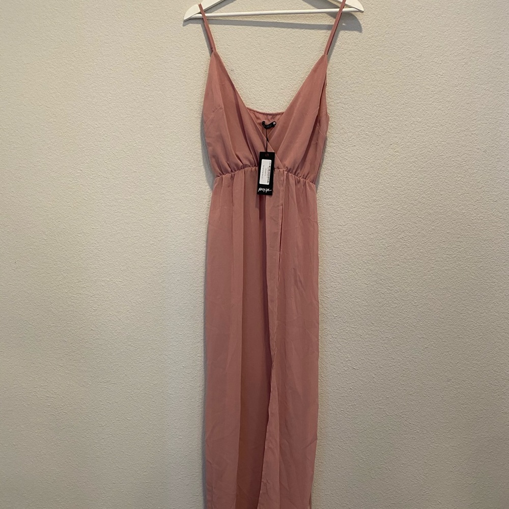 Nasty Gal chiffon pink open slit dress